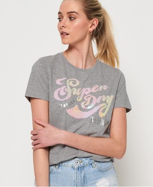 Superdry Classic Script Sequin Női Pólók Szürke | FRBDG7981